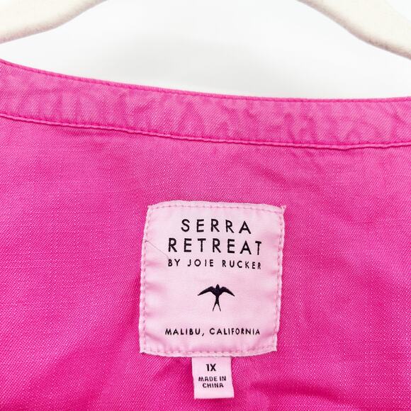 Serra Retreat Womens Lyocell Beachy Boho Point Mugu Peasant Blouse 1X Pink - Picture 3 of 8